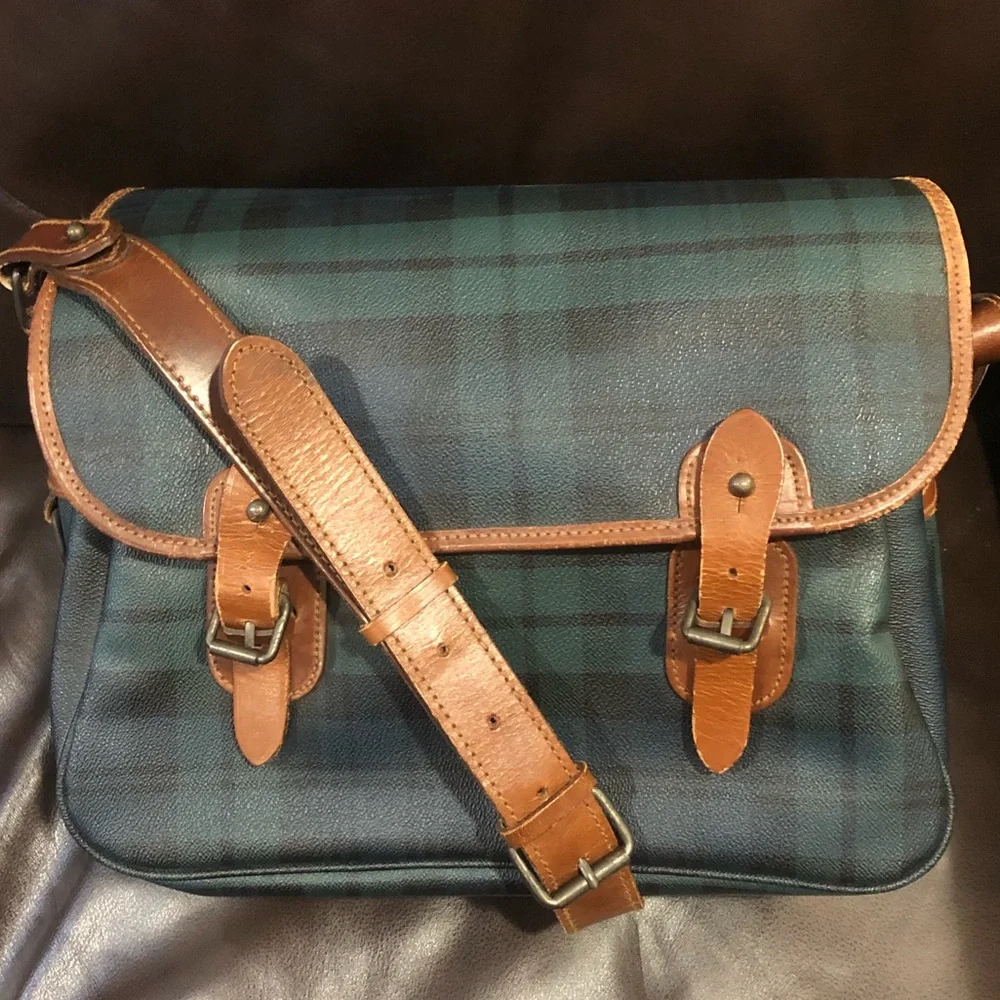 RALPH LAUREN Black Watch Plaid Crossbody Computer Laptop Messenger Bag 1980-90